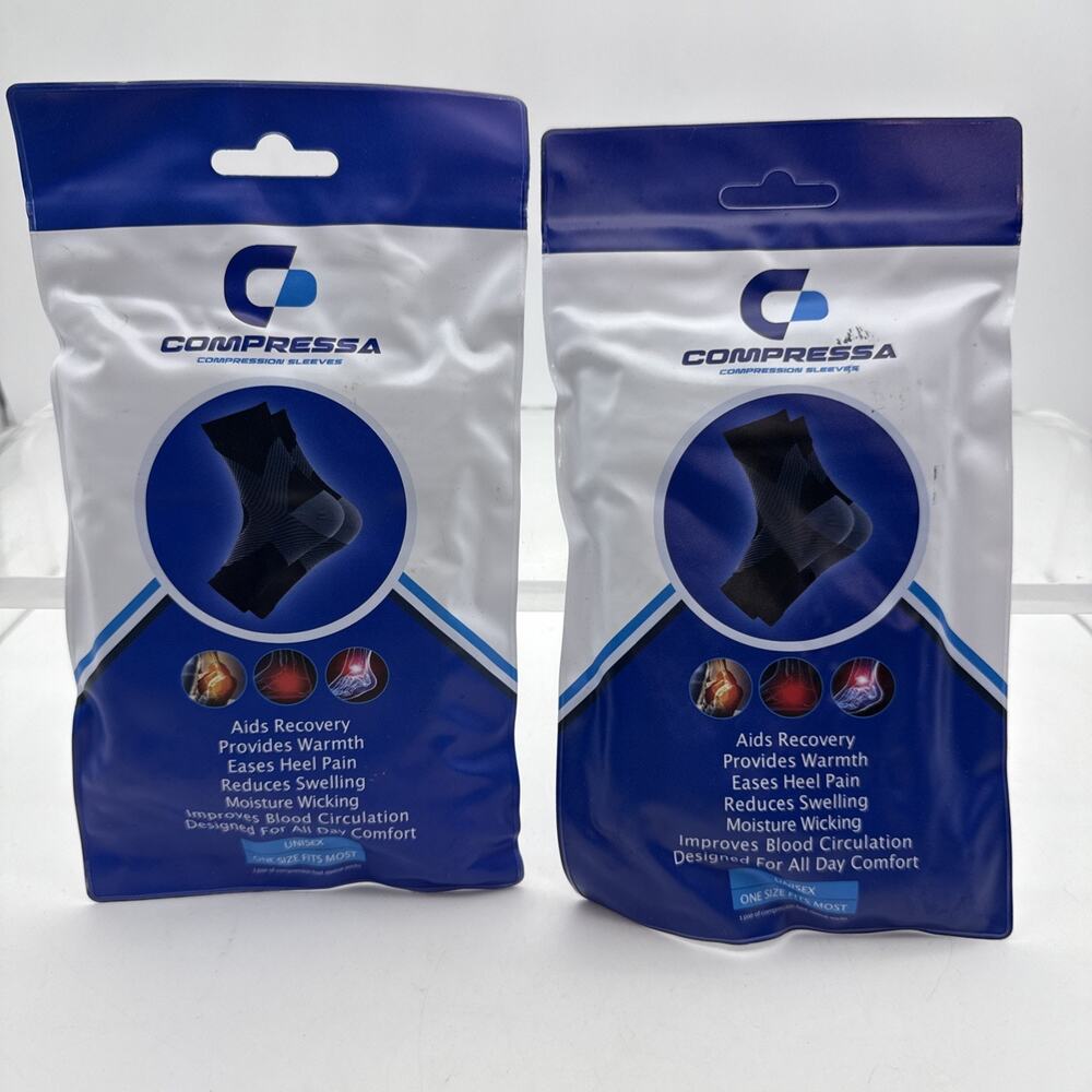 LOT 2 Compressa Black Foot Ankle Compression Sleeve Brand New
